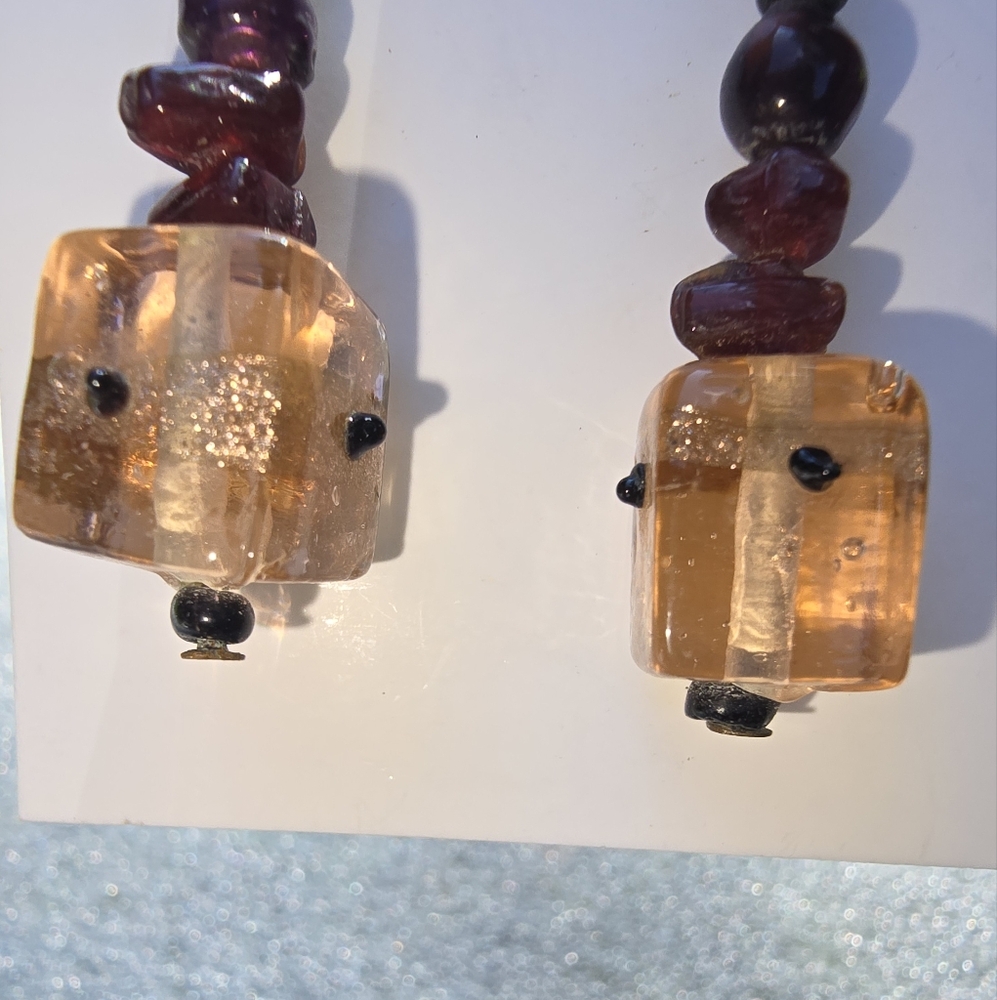 GLASS ART EARRINGS SILVERTONE